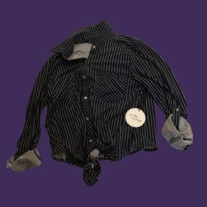 Milk & Honey Stripe Button Down Tie Front Crop Top